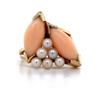 14k Yellow Gold Coral Ring with Akoya Pearls Size 5.5 Jewelry (#J5974)