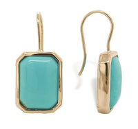 14k Yellow Gold Genuine Kingman Turquoise Rectangular Drop Earrings (#J7322)
