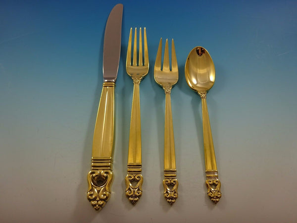 Royal Danish Gold by International Sterling Silver Flatware Set Service Vermeil