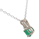 14k White Gold .33ct Oval Genuine Natural Emerald and Diamond Pendant (#J7390)