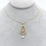 10k Yellow Gold Victorian Diamond and Pearl Lavaliere Pendant Jewelry (#J1092)