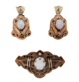 Victorian Opal Demi Parure 14k Rosey Yellow Gold Earrings and Pin (#J6885)