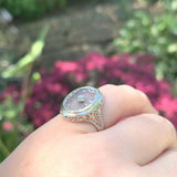 14k White Gold Genuine Natural Filigree Rock Crystal Diamond Ring (#J6206)