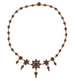 Genuine Natural Bohemian Garnet Necklace w/Five Rosettes w/Drops 16.75" (#J5434)