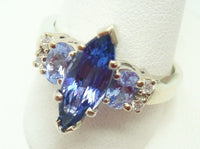 10k Gold Marquise 1.68ct Genuine Natural Tanzanite Ring with Diamonds (#J2643)
