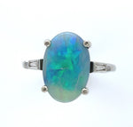 14k Gold 3.04 Carat Australian Genuine Natural Opal and Diamond Ring (#J6456)