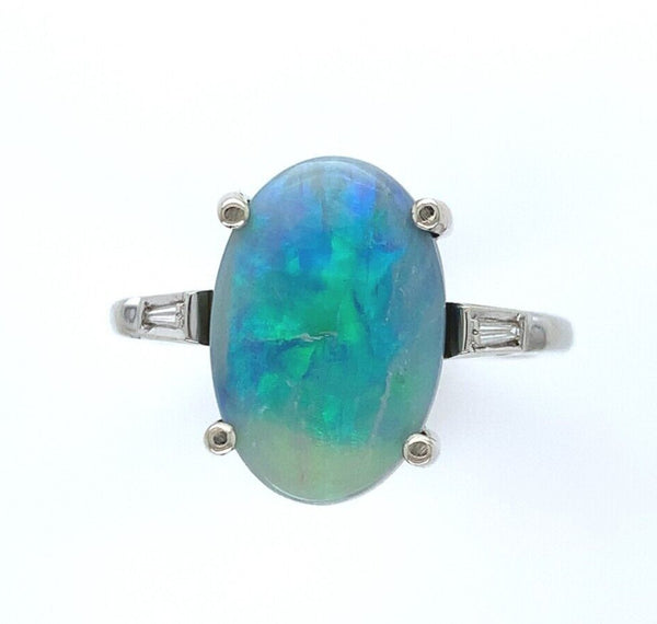 14k Gold 3.04 Carat Australian Genuine Natural Opal and Diamond Ring (#J6456)