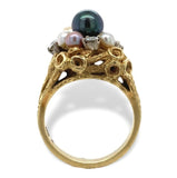 18k Yellow Gold Black White and Pink Pearl and Diamond Ring Size 6.5 (#J7080)