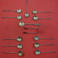 German by Various Maker Coin Silver Coffee Spoon 13-pc Set rope handle Early