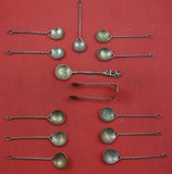 German by Various Maker Coin Silver Coffee Spoon 13-pc Set rope handle Early