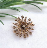 13k Yellow Gold Victorian Diamond and Seed Pearl Startburst Brooch Pin (#J7437)