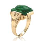 10k Gold Men's Warrior Genuine Cameo Carved Green Stone Ring Size 12 (#J6898)