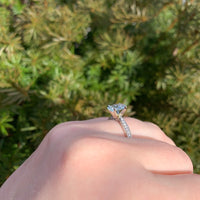 14k Gold Ring w/ Specialty Cut Genuine Natural Aquamarine Hand Engraved (#J6547)