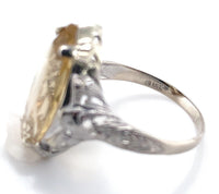 10k Gold Filigree Ring with Marquise 4.51 Carat Genuine Natural Citrine (#J6410)