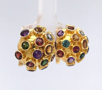 18k Yellow Gold Sputnik Earrings with Gemstones Jewelry (#J6268)