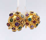 18k Yellow Gold Sputnik Earrings with Gemstones Jewelry (#J6268)