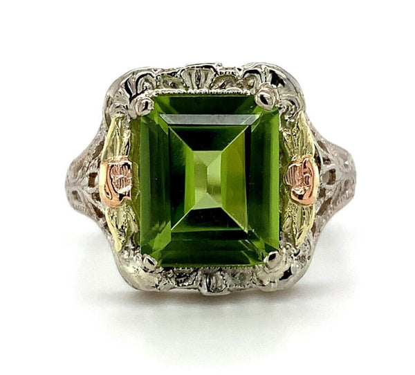 10k Tricolor Gold 2.98ct Genuine Natural Peridot Ring Jewelry Size 5.5 (#J5850)
