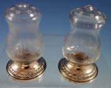 Quaker Silver Co Sterling Silver Glass Salt Pepper Shaker Set 3pc w/Holder #2529