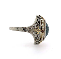 14k White Gold Art Deco Huge Lab-Created Spinel Filigree Ring Jewelry (#J5606)