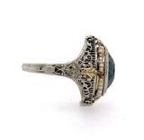14k White Gold Art Deco Huge Lab-Created Spinel Filigree Ring Jewelry (#J5606)