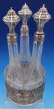 830 Silver Liquor Set 3-pc silver tops and hand engraved bottles Dutch #4344-2