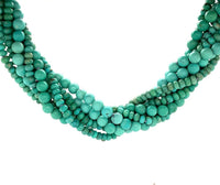 14k Yellow Gold Genuine Natural Sonora Turquoise Torsade Necklace (#J5645)