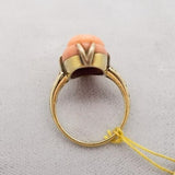 14k Yellow Gold Art Deco Genuine Natural Coral Cameo Ring Size 4.5 (#J705)