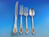 Rose Point Gold Accent by Wallace Sterling Silver Flatware Set 12 Service 48 pcs