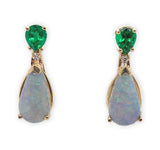 14k Gold Genuine Natural Emerald and 2.84ct TW Boulder Opal Drop Earrings #J7516