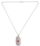 14k White Gold Art Deco Genuine Natural Ruby Filigree Pin Pendant (#J5601)