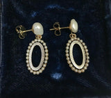 14k Yellow and White Gold Antique Seed Pearl Drop Earrings (#J5292)