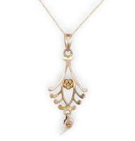 10k Gold Diamond Lavaliere Pendant with Pearl Drop and 14k Gold Chain (#J6677)