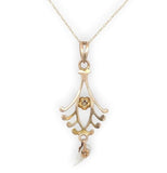 10k Gold Diamond Lavaliere Pendant with Pearl Drop and 14k Gold Chain (#J6677)