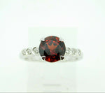 14k White Gold Round Red Genuine Natural Garnet Ring with Diamonds (#J4394)