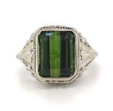 14k White Gold Art Deco 4.34ct Genuine Natural Tourmaline Filigree Ring (#J5762)