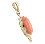 14k Yellow Gold Natural 3.77 Carat Oval Genuine Natural Coral Pendant (#J7435)