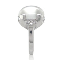 18k White Gold Large 8.68 Carat Genuine Natural Moonstone Diamond Ring (#J7008)