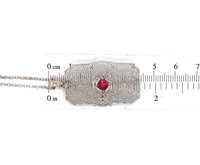 14k White Gold Art Deco Genuine Natural Ruby Filigree Pin Pendant (#J5601)