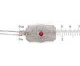 14k White Gold Art Deco Genuine Natural Ruby Filigree Pin Pendant (#J5601)