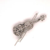 18k White Gold Genuine Natural Diamond and Ruby Violin Viola Brooch Pin (#J4846)