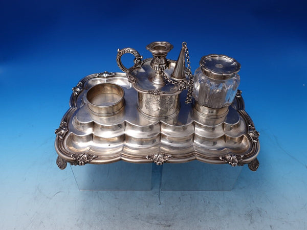 English Georgian Sterling Silver Inkwell on Tray London 1829 Joseph Argell #7315