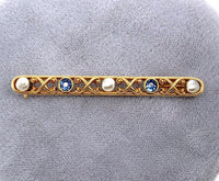 14k Yellow Gold Montana Sapphire and Pearl Bar Pin (#J5471)