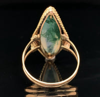 10k Yellow Gold Handwrought Genuine Natural Moss Agate Ring Size 5 (#J6580)
