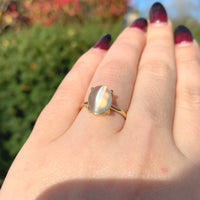 14k Yellow Gold 3.62 Carat Oval Cat's Eye Genuine Natural Moonstone Ring #J6463
