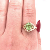 Three Stone Genuine Natural Peridot Ring with 1.82ct Cushion Cut Center (#J5772)