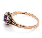 10k Rose Gold Victorian Genuine Natural Amethyst and Diamond Ring Size 7 #J6900