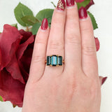 18k 3-Stone 4.5 Carat TW Genuine Indicolite Blue Teal Tourmaline Ring (#J7220)