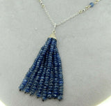 14k White Gold Genuine Natural Diamond and Blue Sapphire Tassel Pendant (#J4682)