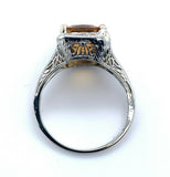 Deco 14k White Gold Filigree 2.88ct Genuine Natural Citrine Ring (#J4983)