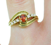 14k Yellow Gold .54ct Orange Genuine Natural Sapphire and Diamond Ring (#J508)